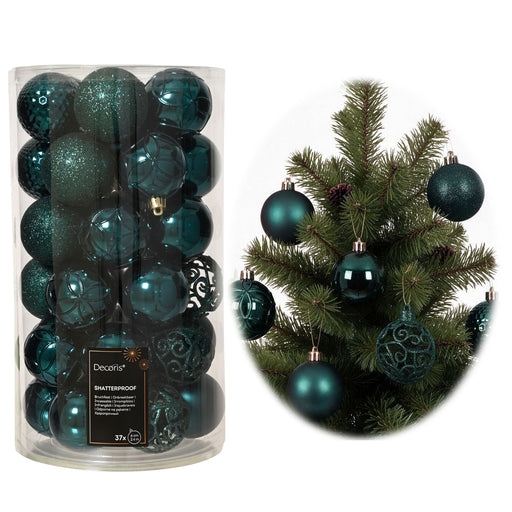 KI-generiertes Bild 37 Design Weihnachtskugeln 6cm Smaragd Set Kunststoff Weihnachtsbaum Deko
