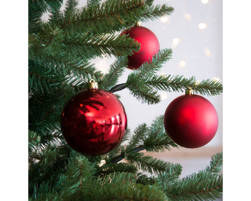 KI-generiertes Bild,12 Design Weihnachtskugeln 6cm Rot Set Kunststoff Weihnachtsbaum-Deko