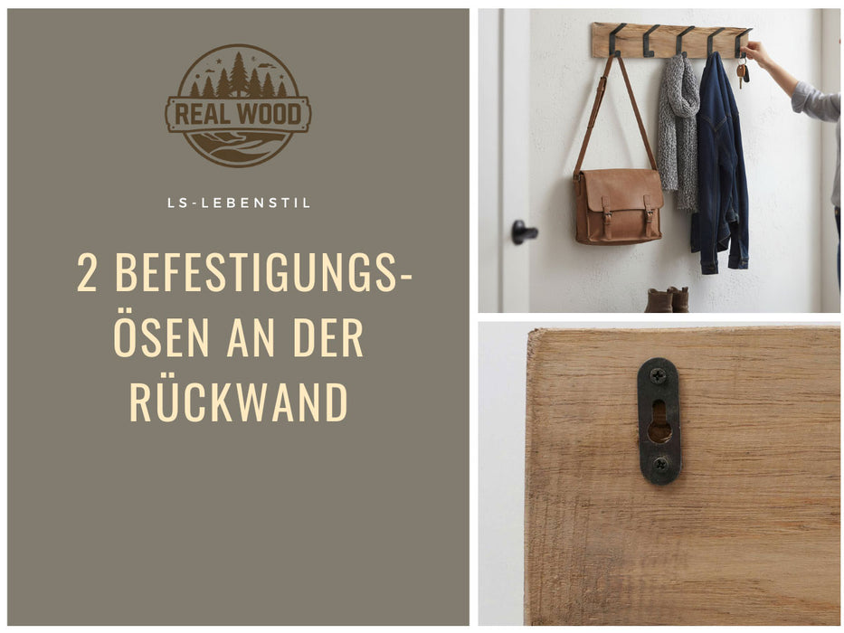 KI-generiertes Bild,Vintage Holz Wandgarderobe 55cm Eiche Braun 5 Haken Jackenhalter Garderobenleiste