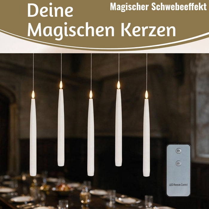 KI-generiertes Bild,5 XL LED 3D schwebende Stabkerzen 36cm Weiß Kerzen Fernbedienung flackernde Kerze