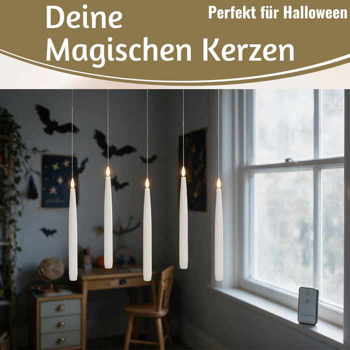 KI-generiertes Bild,5 XL LED 3D schwebende Stabkerzen 36cm Weiß Kerzen Fernbedienung flackernde Kerze