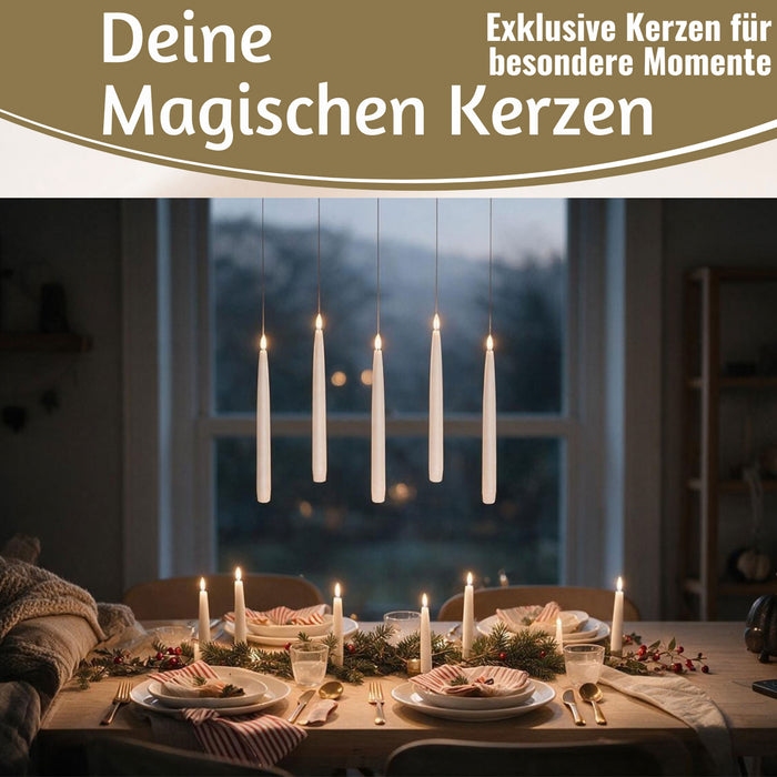 KI-generiertes Bild,5 XL LED 3D schwebende Stabkerzen 36cm Weiß Kerzen Fernbedienung flackernde Kerze