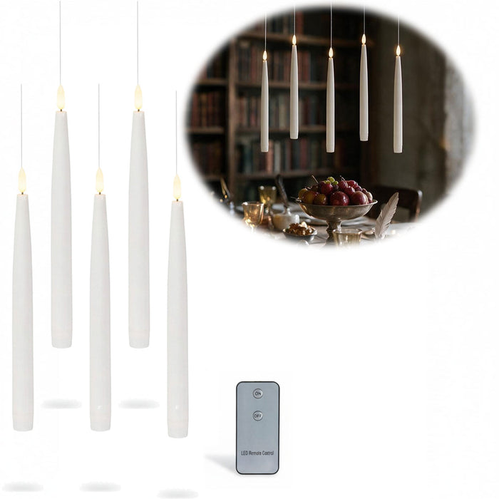 KI-generiertes Bild 5 XL LED 3D schwebende Stabkerzen 36cm Weiß Kerzen Fernbedienung flackernde Kerze