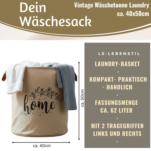 KI-generiertes Bild,Wäschesack Wäschekorb Vintage Home 62L Faltbar Wäschesammler Wäschetruhe