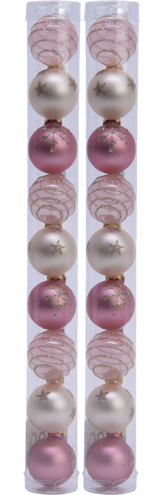 KI-generiertes Bild,18 Design Glas Weihnachtskugeln 3cm Pink Mix Christbaum Tisch Deko-Kugel