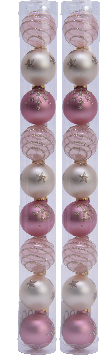 KI-generiertes Bild,18 Design Glas Weihnachtskugeln 3cm Pink Mix Christbaum Tisch Deko-Kugel