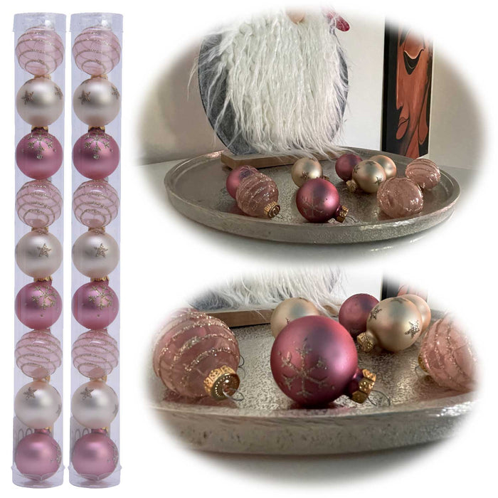 KI-generiertes Bild 18 Design Glas Weihnachtskugeln 3cm Pink Mix Christbaum Tisch Deko-Kugel