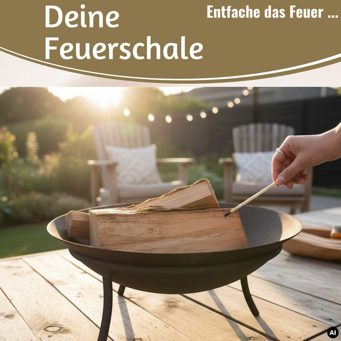 KI-generiertes Bild,Feuerschale Eisen Schwarz 47cm Pflanzschale Terrassenfeuer Feuerstelle