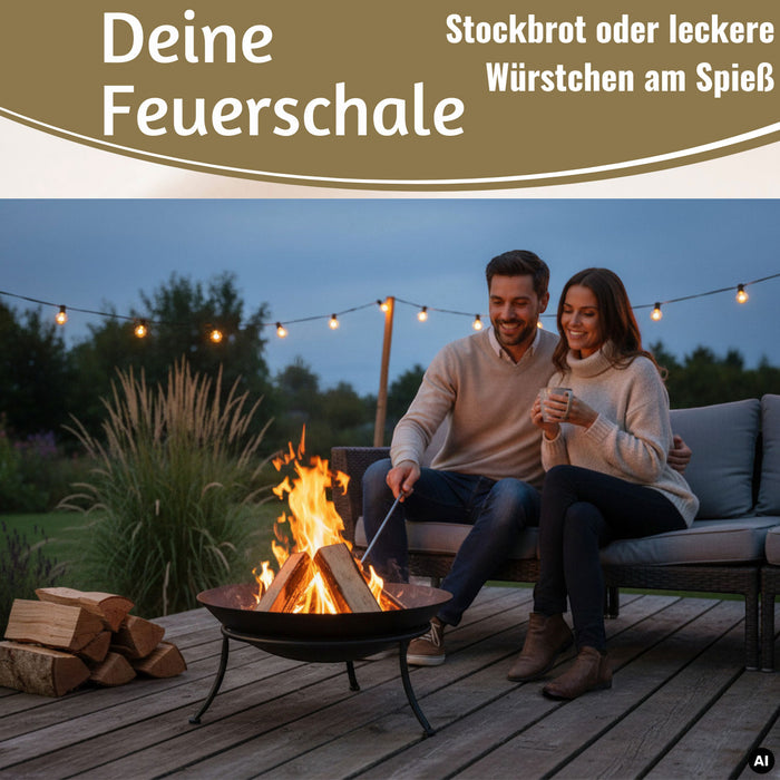 KI-generiertes Bild,Feuerschale Eisen Schwarz 47cm Pflanzschale Terrassenfeuer Feuerstelle