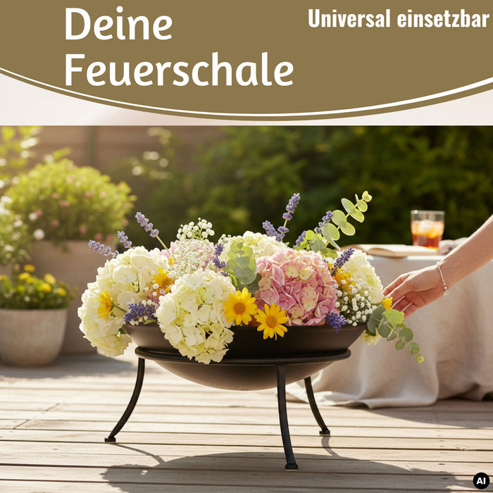 KI-generiertes Bild,Feuerschale Eisen Schwarz 47cm Pflanzschale Terrassenfeuer Feuerstelle