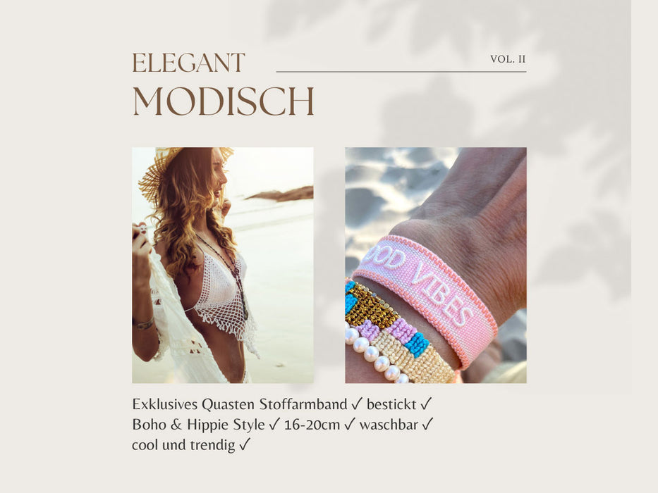 KI-generiertes Bild,Canvas Statement Armband Good Vibes Grau Neon Grün Quasten besticktes Webarmband