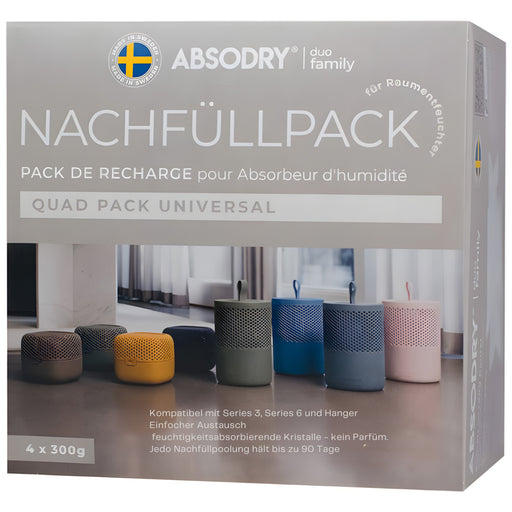 KI-generiertes Bild Luftentfeuchter Nachfüllpack 4x300g Vliesbeutel Granulat für AbsoDry Series 3