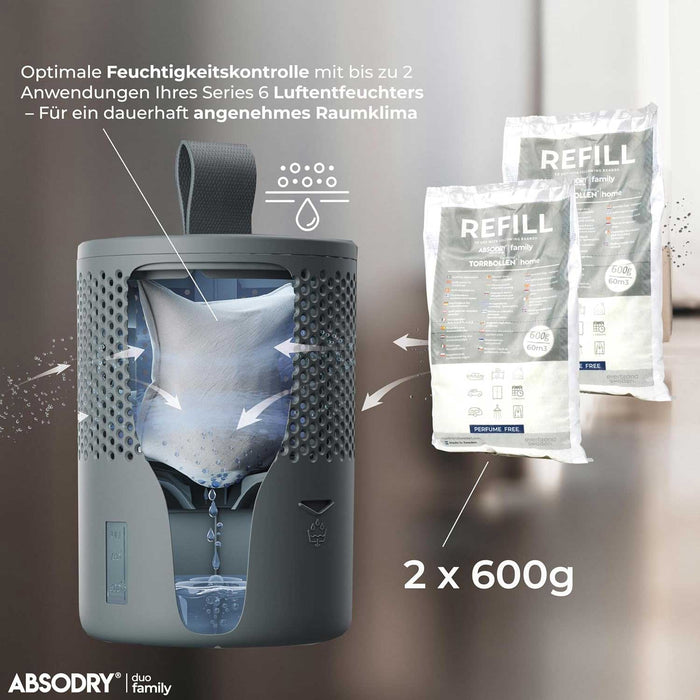 KI-generiertes Bild,Luftentfeuchter Nachfüllpack 2x600g Vliesbeutel Granulat für AbsoDry Series 6