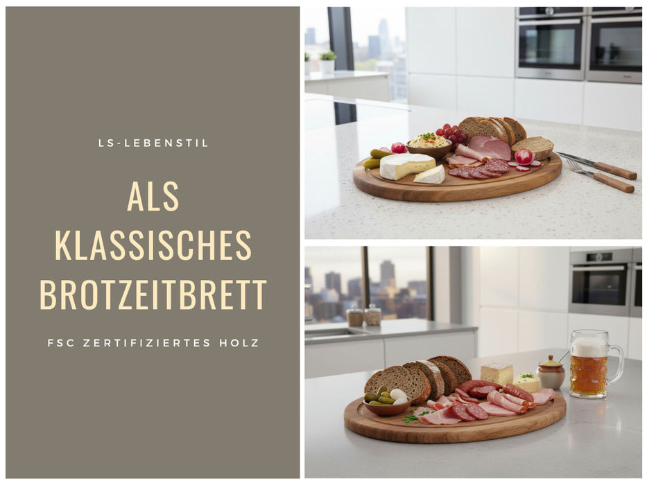 KI-generiertes Bild,Holz Fleischteller Servierteller 30cm Akazie Rund Schneidebrett Vesperbrett