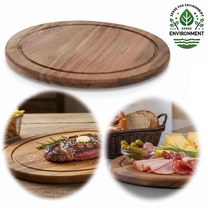 KI-generiertes Bild Holz Fleischteller Servierteller 25cm Akazie Rund Schneidebrett Vesperbrett