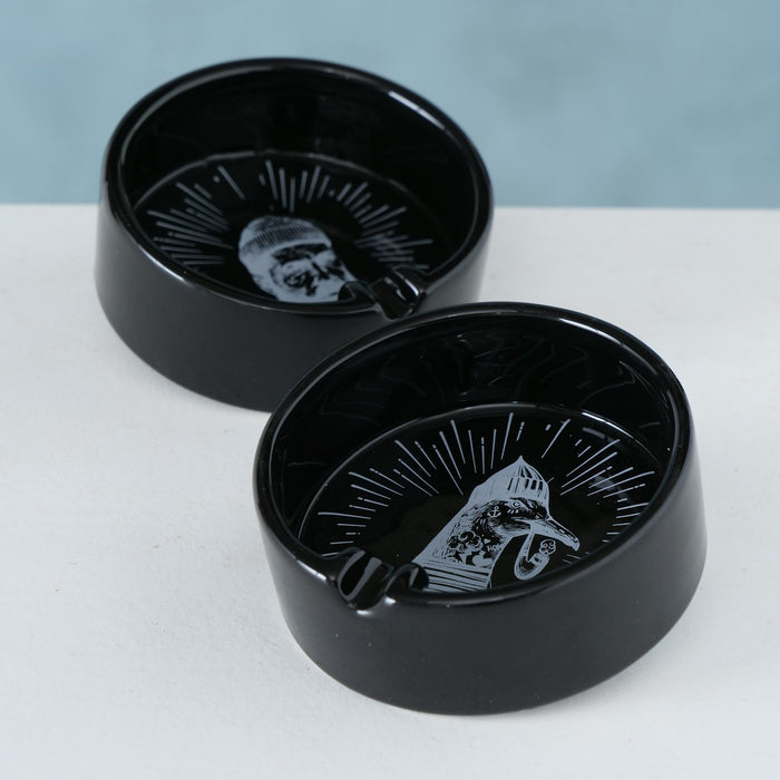 KI-generiertes Bild,Aschenbecher Sylt Schwarz Möwe 10cm Maritim Keramik Ashtray