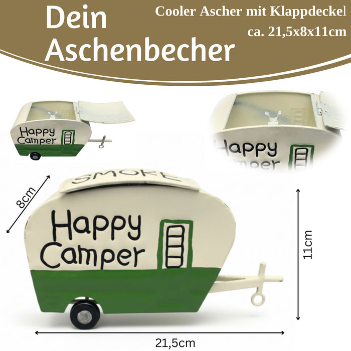 KI-generiertes Bild,XL Sturmaschenbecher Metall Wohnwagen 21x11cm Windaschenbecher Ascher