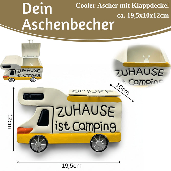 KI-generiertes Bild,XL Sturmaschenbecher Metall Camper 19x12cm Windaschenbecher Ascher
