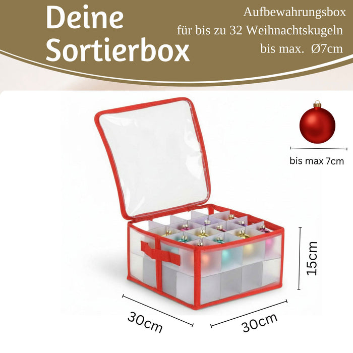 KI-generiertes Bild,Aufbewahrungsbox Organizer für 32 Weihnachtskugeln Christbaum-Kugeln