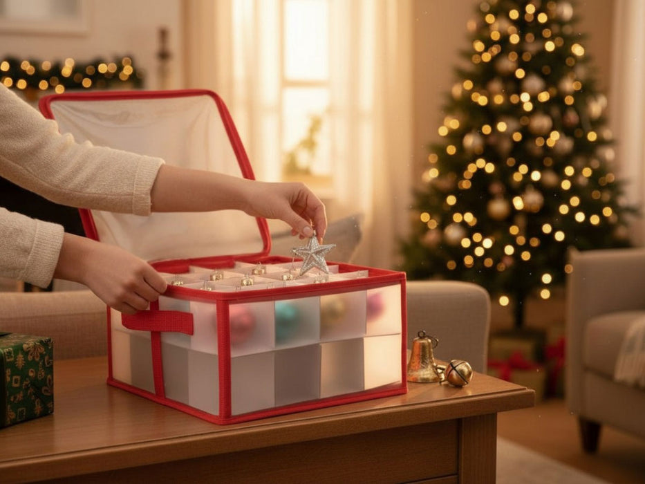 KI-generiertes Bild,Aufbewahrungsbox Organizer für 32 Weihnachtskugeln Christbaum-Kugeln