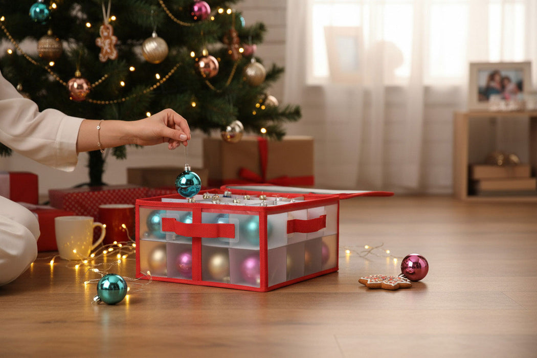 KI-generiertes Bild,Aufbewahrungsbox Organizer für 32 Weihnachtskugeln Christbaum-Kugeln