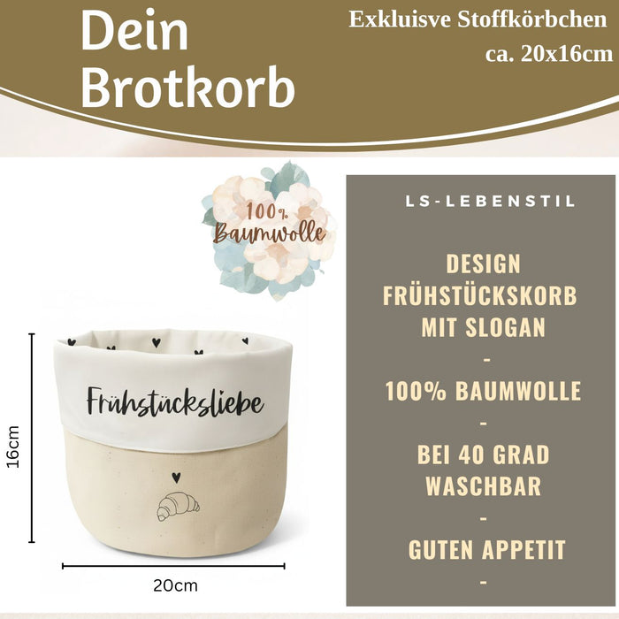 KI-generiertes Bild,Design Brotkorb Stoffkörbchen Frühstücksliebe 100% Baumwolle Brotkörbchen Brötchen