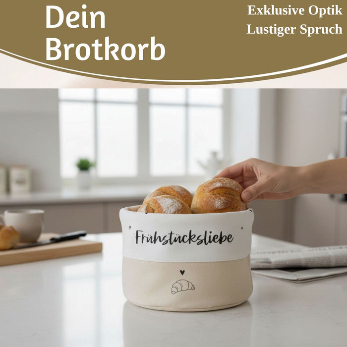 KI-generiertes Bild,Design Brotkorb Stoffkörbchen Frühstücksliebe 100% Baumwolle Brotkörbchen Brötchen