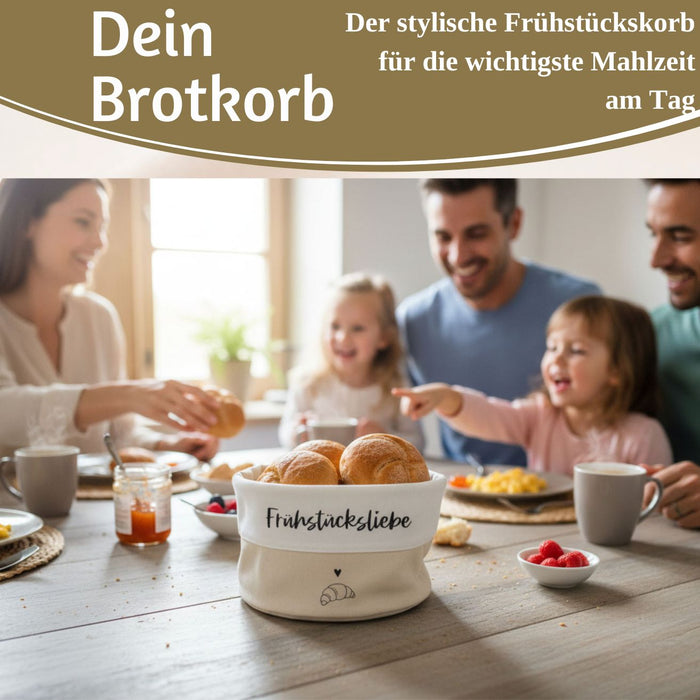 KI-generiertes Bild,Design Brotkorb Stoffkörbchen Frühstücksliebe 100% Baumwolle Brotkörbchen Brötchen
