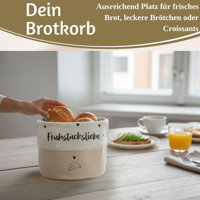 KI-generiertes Bild,Design Brotkorb Stoffkörbchen Frühstücksliebe 100% Baumwolle Brotkörbchen Brötchen