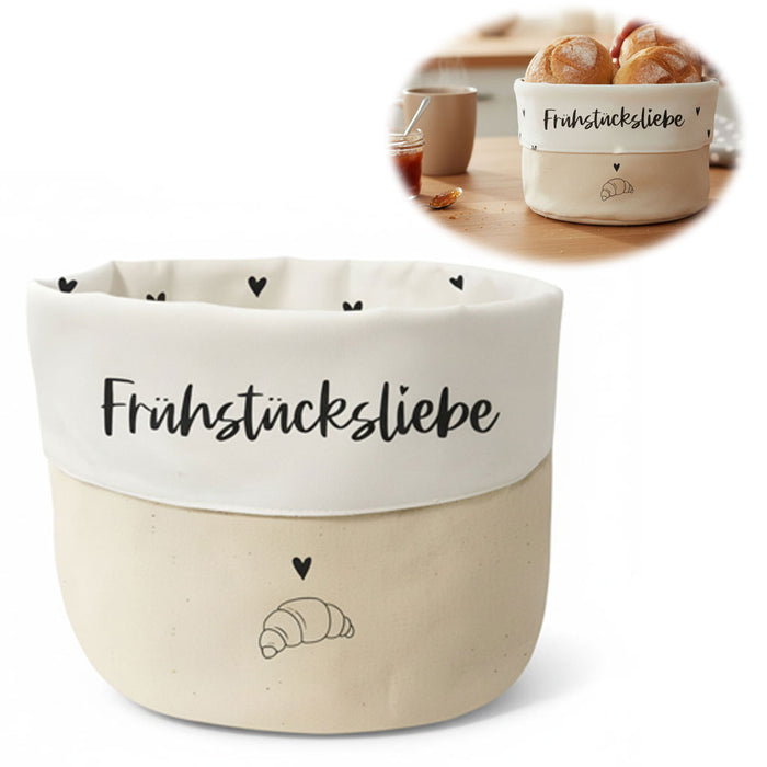 KI-generiertes Bild Design Brotkorb Stoffkörbchen Frühstücksliebe 100% Baumwolle Brotkörbchen Brötchen