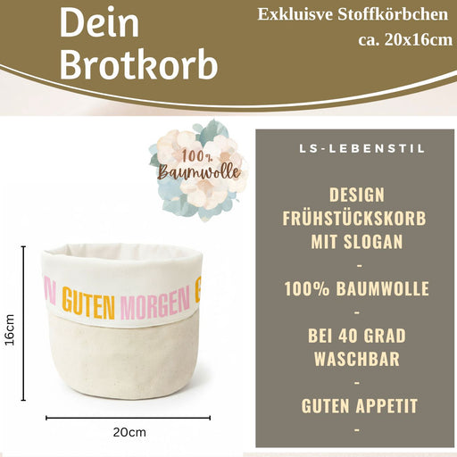 KI-generiertes Bild,Design Brotkorb Stoffkörbchen Guten Morgen 100% Baumwolle Brotkörbchen Brötchen