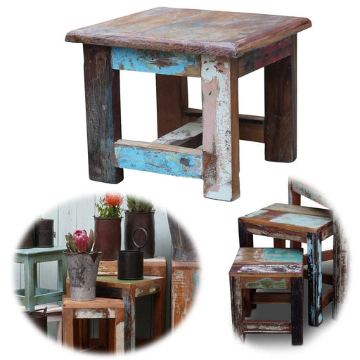 KI-generiertes Bild Vintage Holz Fußhocker Tritthocker 28cm Fundholz Schemel Fußbank Bänkchen