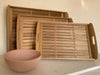 KI-generiertes Bild,3x Holz-Tablett Serviertablett Set Bambus Braun Natur Deko-Tablett