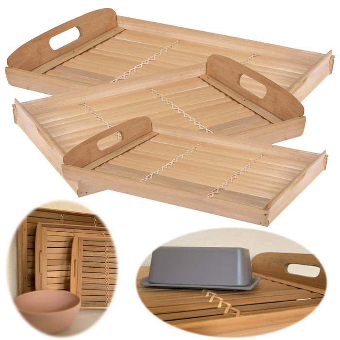 KI-generiertes Bild 3x Holz-Tablett Serviertablett Set Bambus Braun Natur Deko-Tablett
