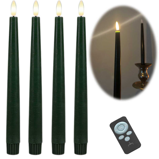 KI-generiertes Bild LED 3D Stabkerzen Ribe 4´er Set Grün 26cm mit Timer Fernbedienung flackernde Kerze