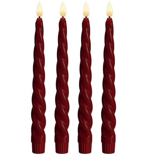 KI-generiertes Bild,LED 3D Stabkerzen Ribe 4´er Set Rot gedreht 26cm Timer Fernbedienung flackernde Kerze