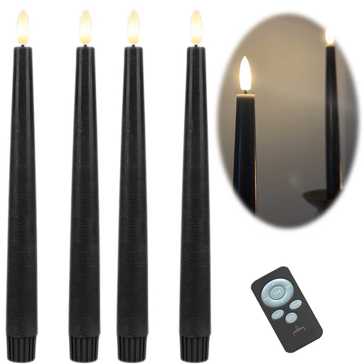 KI-generiertes Bild LED 3D Stabkerzen Ribe 4´er Set Schwarz 26cm Timer Fernbedienung flackernde Kerze