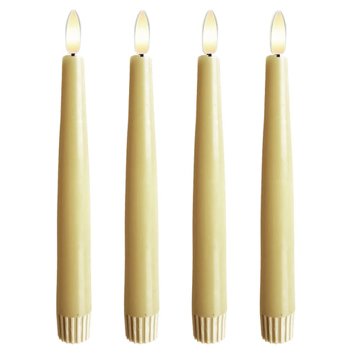 KI-generiertes Bild,LED 3D Stabkerzen Ribe 4´er Set Vanille Gelb 26cm Timer Fernbedienung flackernde Kerze