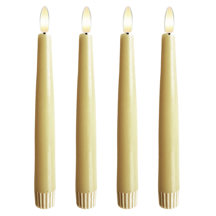 KI-generiertes Bild,LED 3D Stabkerzen Ribe 4´er Set Vanille Gelb 17,5cm Timer Fernbedienung flackernde Kerze