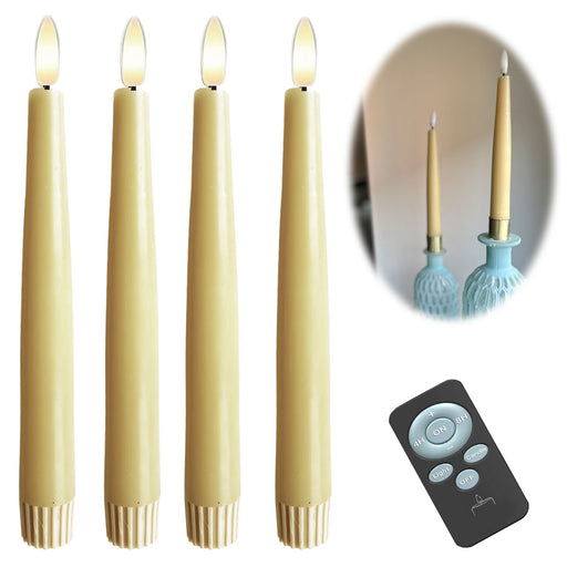 KI-generiertes Bild LED 3D Stabkerzen Ribe 4´er Set Vanille Gelb 26cm Timer Fernbedienung flackernde Kerze