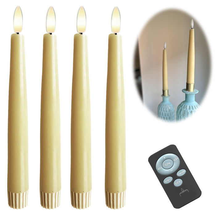 KI-generiertes Bild LED 3D Stabkerzen Ribe 4´er Set Vanille Gelb 17,5cm Timer Fernbedienung flackernde Kerze