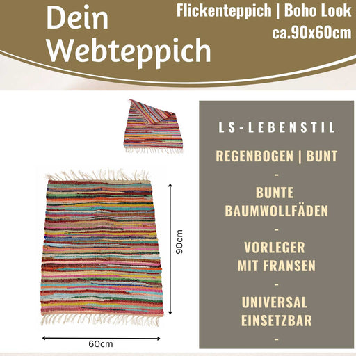 KI-generiertes Bild,Fleckerlteppich Dehli 90x60cm Baumwolle Boho Flickenteppich Fransen