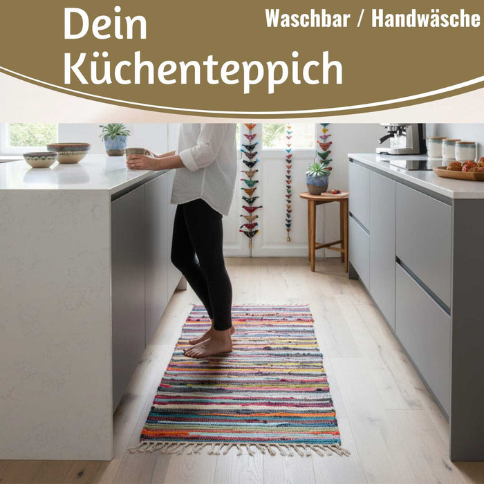 KI-generiertes Bild,Fleckerlteppich Dehli 90x60cm Baumwolle Boho Flickenteppich Fransen
