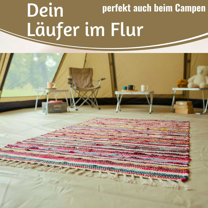 KI-generiertes Bild,Fleckerlteppich Dehli 90x60cm Baumwolle Boho Flickenteppich Fransen