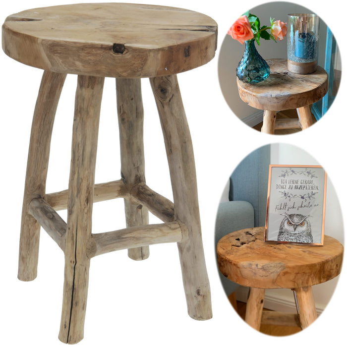KI-generiertes Bild Sitzhocker Teak Holz Hocker 42cm Braun Massiv Blumenhocker Beistelltisch Nachttisch