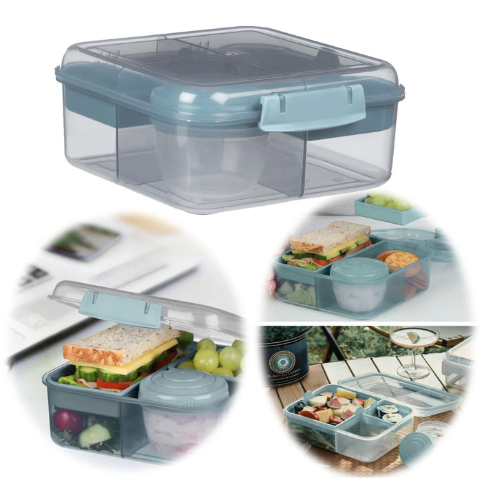 KI-generiertes Bild Bento Box Lunchbox Kunststoff Blau 3 Fächer 2 Ebenen Frühstücksbox Brotdose