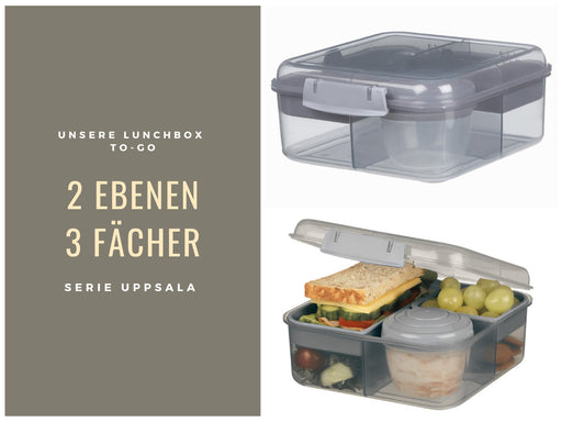 KI-generiertes Bild,Bento Box Lunchbox Kunststoff Grau 3 Fächer 2 Ebenen Frühstücksbox Brotdose
