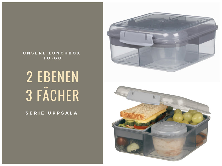 KI-generiertes Bild,Bento Box Lunchbox Kunststoff Grau 3 Fächer 2 Ebenen Frühstücksbox Brotdose