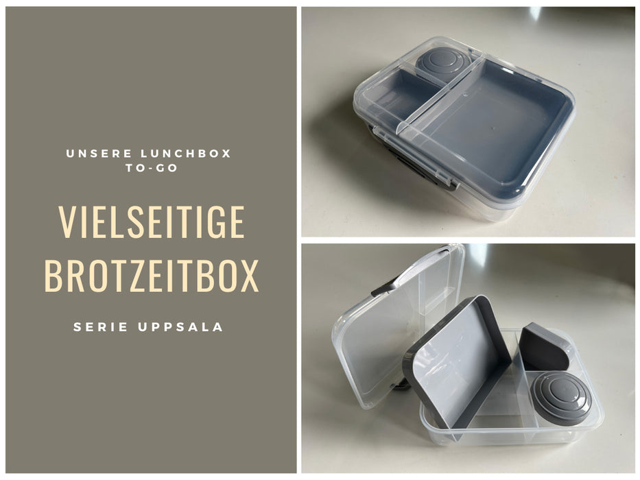 KI-generiertes Bild,Bento Box Lunchbox Kunststoff Grau 3 Fächer 2 Ebenen Frühstücksbox Brotdose