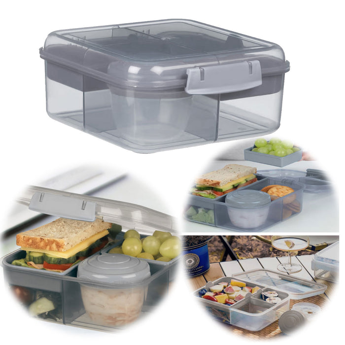 KI-generiertes Bild Bento Box Lunchbox Kunststoff Grau 3 Fächer 2 Ebenen Frühstücksbox Brotdose